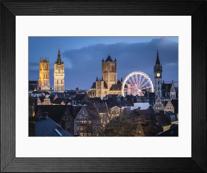 Framed Print : Belgium, Flanders, Ghent, Night view of the town centre Framed Print : Belgium, Flanders, Ghent, Night view of the town centre