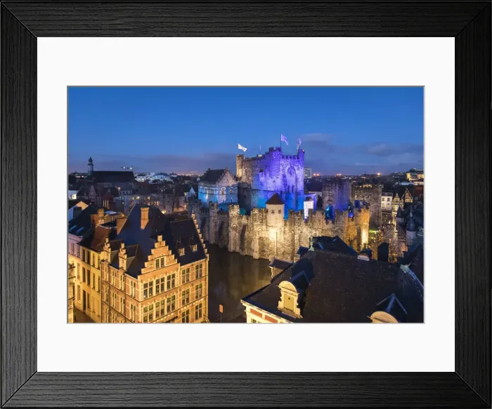 Framed Print : Belgium, Flanders, Ghent, Night view of the Gravensteen castle Framed Print : Belgium, Flanders, Ghent, Night view of the Gravensteen castle