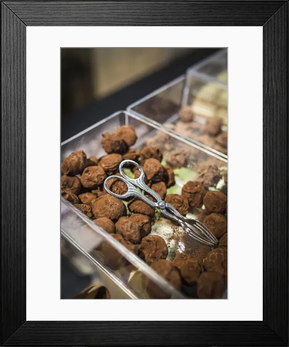 Framed Print : Belgium, Flanders, Ghent, Chocolate truffles in a stand of the Christmas market in Framed Print : Belgium, Flanders, Ghent, Chocolate truffles in a stand of the Christmas market in