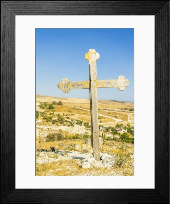 Framed Print : A wooden crucifix overlooking Our lady of eleoisa or Panagia Eleoisa church in Kellia Framed Print : A wooden crucifix overlooking Our lady of eleoisa or Panagia Eleoisa church in Kellia