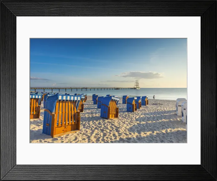 Framed Print : Beach chairs on the beach at Binz, Rugen Island, Baltic Coast, Mecklenburg-Western Pomerania, Germany