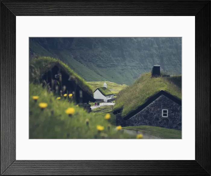 Framed Print : The old Duvugarðar farm and the church of Saksun. Stryemoy, Faroe Islands Framed Print : The old Duvugarðar farm and the church of Saksun. Stryemoy, Faroe Islands