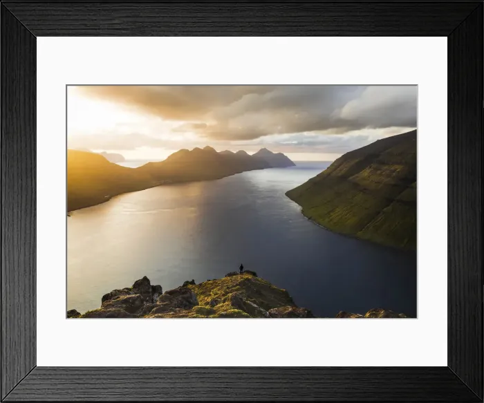 Framed Print : The view at sunset from Klakkur mouintains towards Kalsoy and Kunoy. Borðoy, Faroe Islands