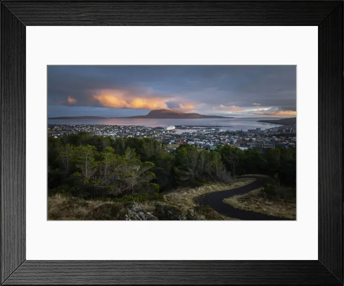 Framed Print : City of Torshavn at sunset. Streymoy, Faroe Islands