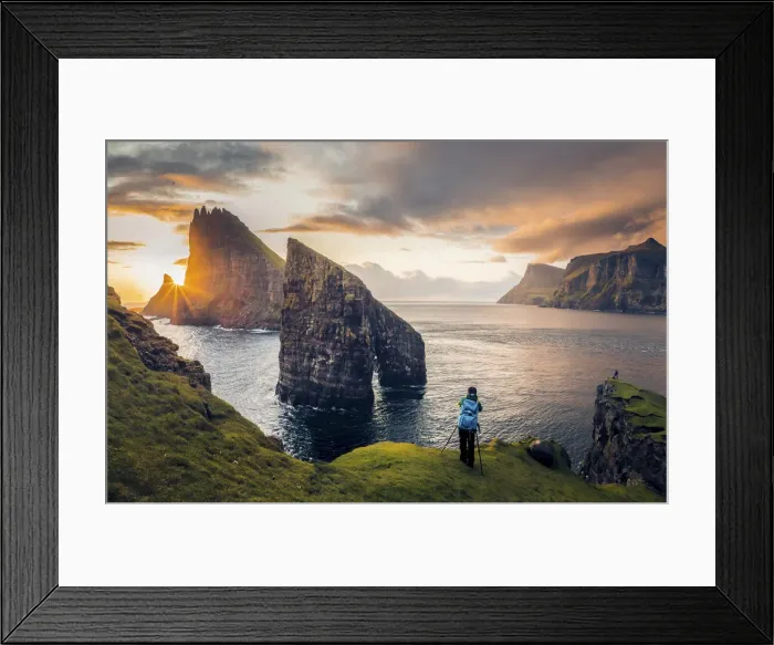 Framed Print : Drangarnir and Tindholmur at sunset. Vagar, Faroe Islands