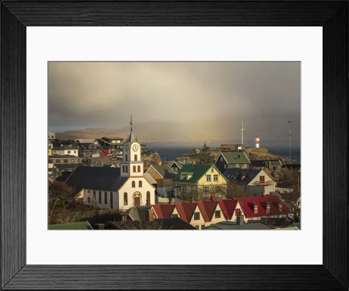 Framed Print : The old part of Torshavn at sunset. In the background the island of Nolsoy. Streymoy, Faroe Islands Framed Print : The old part of Torshavn at sunset. In the background the island of Nolsoy. Streymoy, Faroe Islands
