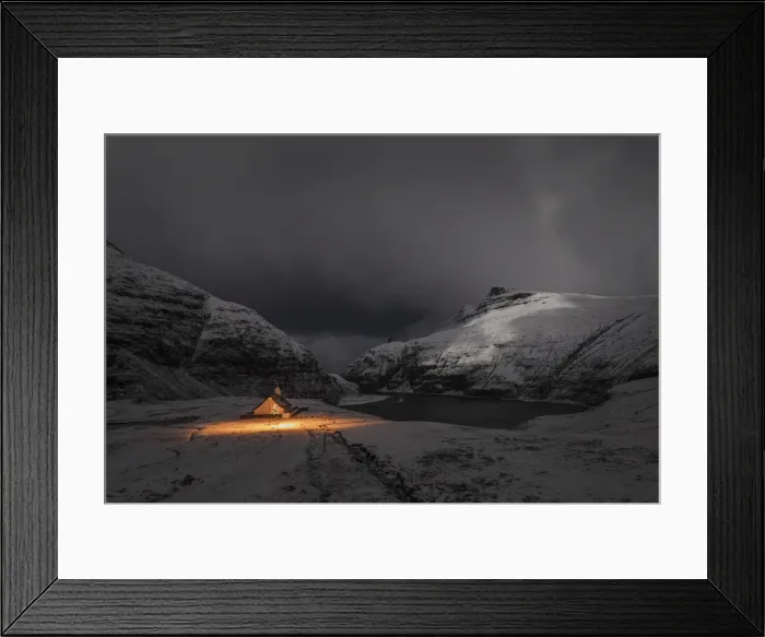 Framed Print : The church in Saksun covered by snow. Streymoy, Faroe Islands Framed Print : The church in Saksun covered by snow. Streymoy, Faroe Islands