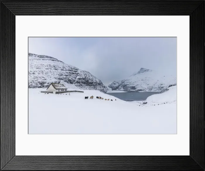 Framed Print : The tiny church in Saksun covered by snow. Streymoy, Faroe Islands
