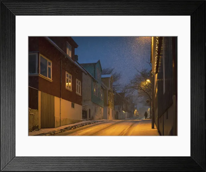 Framed Print : Snowfall in Taorshavn. Streymoy, Faroe Islands