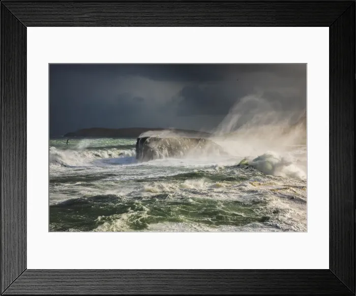 Framed Print : Hoyviksholmur hit by stormy ocean. Streymoy, Faroe Islands