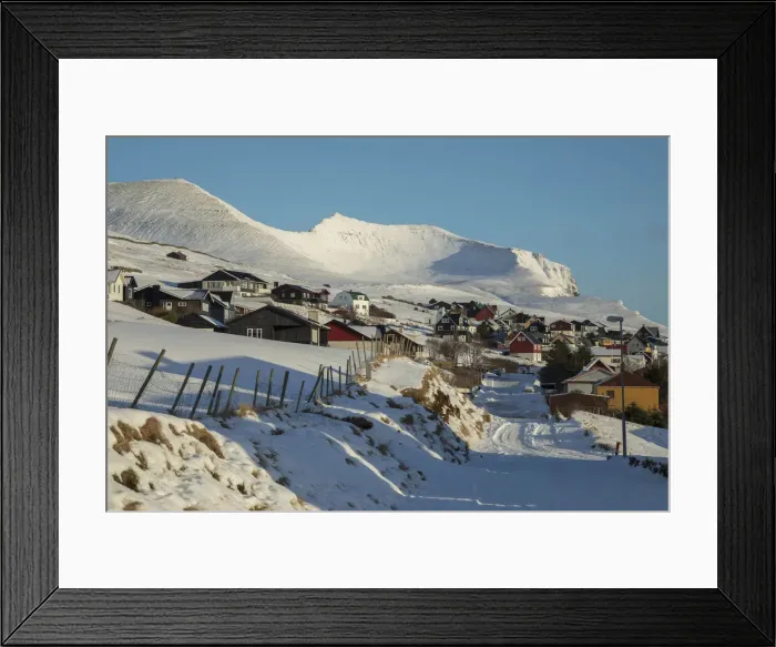 Framed Print : The village of Miðvagur covered by snow. Vagar, Faroe Islands Framed Print : The village of Miðvagur covered by snow. Vagar, Faroe Islands