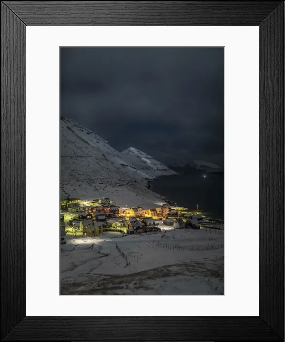 Framed Print : The village of Funningur covered by snow. Eysturoy, Faroe Islands Framed Print : The village of Funningur covered by snow. Eysturoy, Faroe Islands
