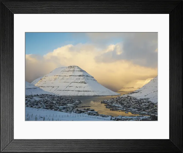 Framed Print : Klaksvik covered by snow. In the background the island of Kunoy. Borðoy, Faroe Islands Framed Print : Klaksvik covered by snow. In the background the island of Kunoy. Borðoy, Faroe Islands