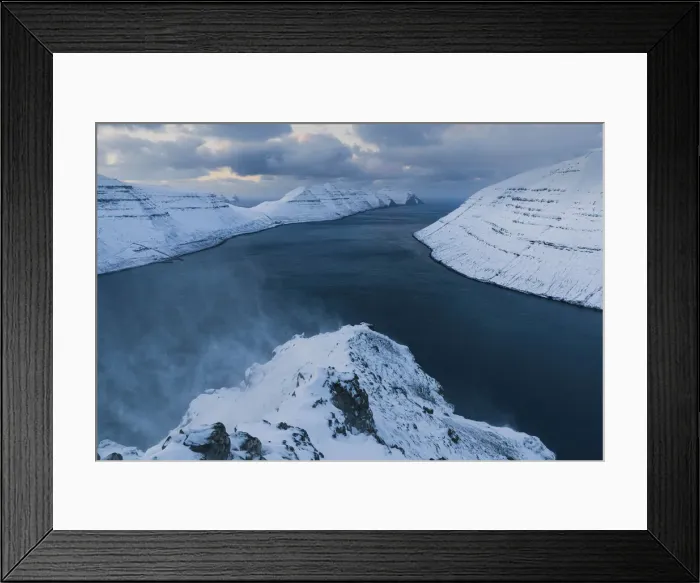 Framed Print : Klakkur mountain covered by snow. In the background the islands of Kalsoy and Kunoy. Borðoy, Faroe Islands Framed Print : Klakkur mountain covered by snow. In the background the islands of Kalsoy and Kunoy. Borðoy, Faroe Islands
