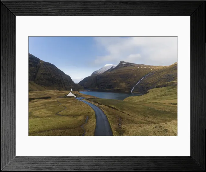 Framed Print : The tiny church in Saksun. Streymoy, Faroe Islands