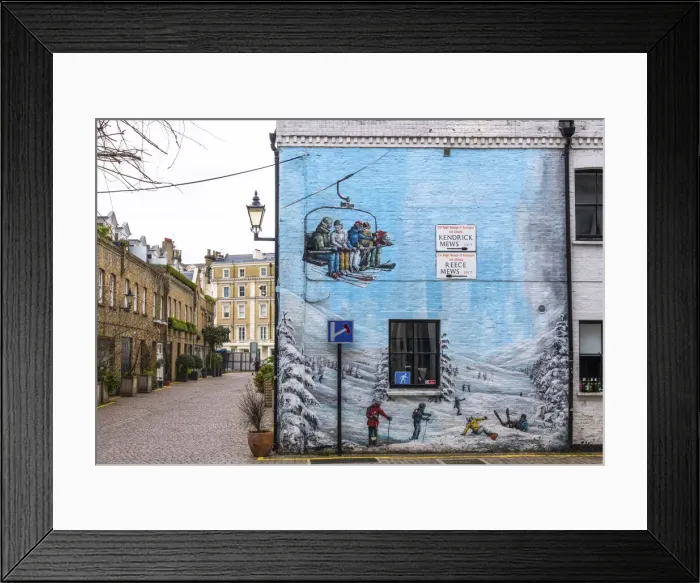 Framed Print : Ski wall mural in Kendrick Place, South Kensington, London, England Framed Print : Ski wall mural in Kendrick Place, South Kensington, London, England