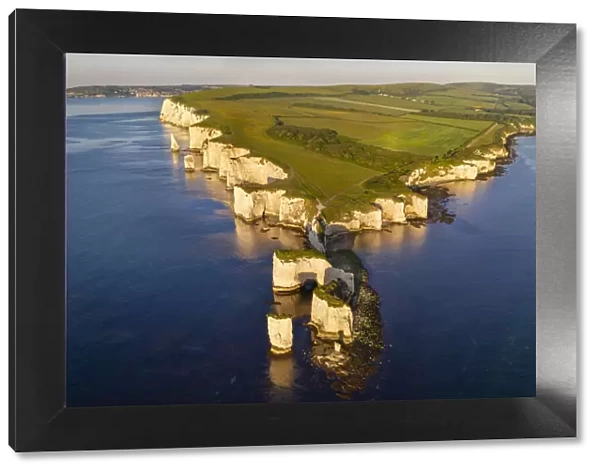 Aerial view of Old Harry Rocks on the Jurassic Coast World Heritage Site, Studland