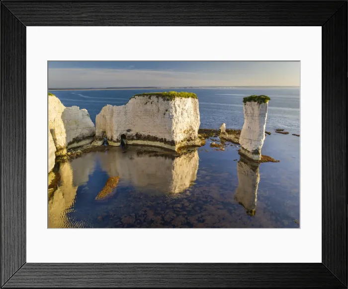 Framed Print : Early morning sunshine lighting up Old Harry Rocks on the Jurassic Coast World Heritage Framed Print : Early morning sunshine lighting up Old Harry Rocks on the Jurassic Coast World Heritage