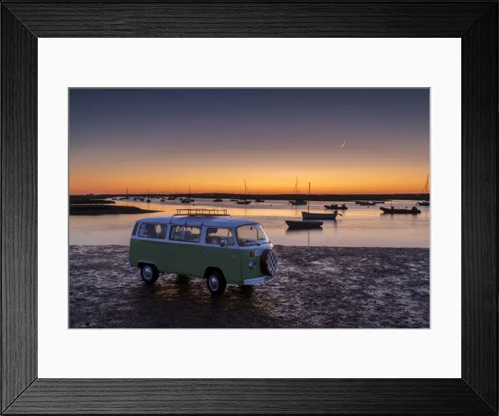 Framed Print : Classic 1979 VW Motorcaravan at Sunset, Brancaster Staithe, Norfolk, England Framed Print : Classic 1979 VW Motorcaravan at Sunset, Brancaster Staithe, Norfolk, England