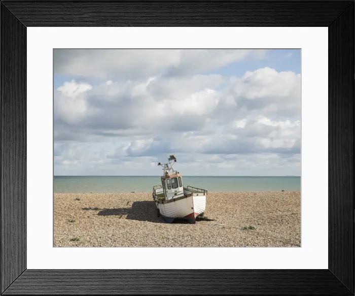 Framed Print : Fishing Boat on Beach, Dungeness, Kent, England, UK Framed Print : Fishing Boat on Beach, Dungeness, Kent, England, UK