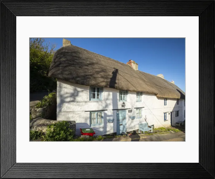 Framed Print : Traditional thatched cottage, Cadgwith Cove, Cornwall, England, UK