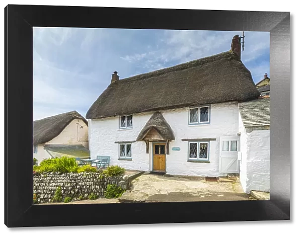 Traditional thatched cottage, Cadgwith Cove, Cornwall, England, UK