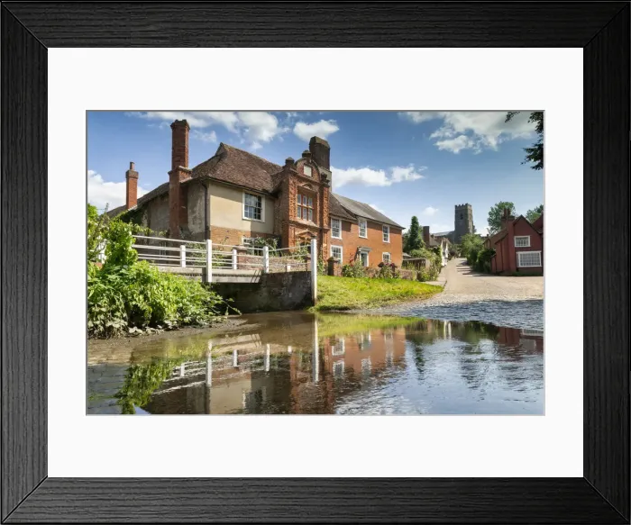 Framed Print : Reflections in Kersey Ford, Suffolk, England Framed Print : Reflections in Kersey Ford, Suffolk, England