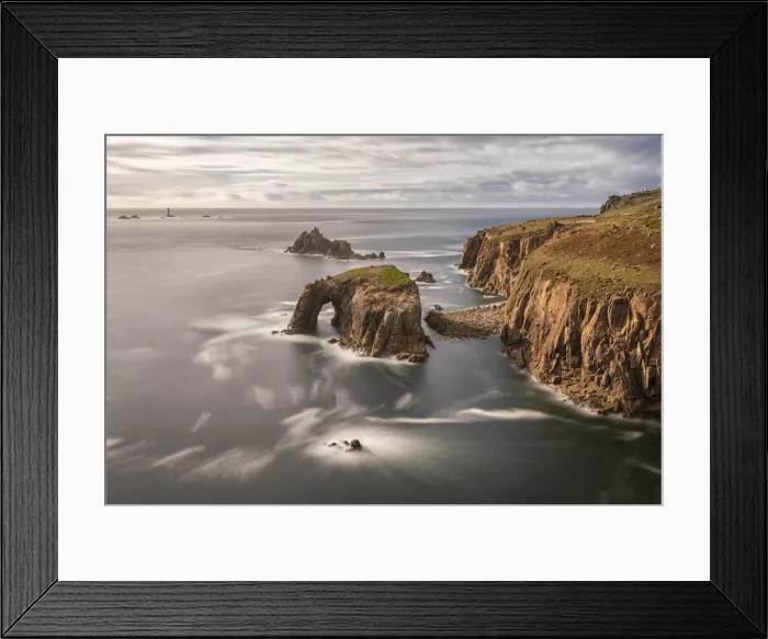 Framed Print : Enys Dodnan and Armoured Knight from Lands End, Cornwall, England, UK Framed Print : Enys Dodnan and Armoured Knight from Lands End, Cornwall, England, UK