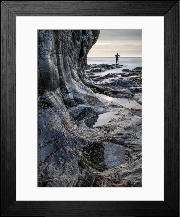 Framed Print : Lone figure standing on shoreline at Porth Ledden, Cape Cornwall, Cornwall, England, UK Framed Print : Lone figure standing on shoreline at Porth Ledden, Cape Cornwall, Cornwall, England, UK