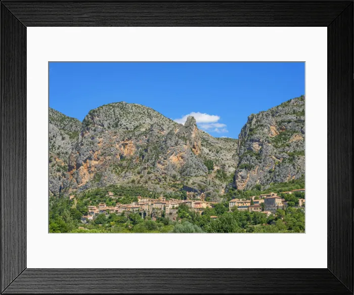 Framed Print : Town of Moustiers-Sainte-Marie at the entrance of the Gorges du Verdon, Alpes-de-Haute-Provence, Provence-Alpes-Cote d'Azur, France Framed Print : Town of Moustiers-Sainte-Marie at the entrance of the Gorges du Verdon, Alpes-de-Haute-Provence, Provence-Alpes-Cote d'Azur, France