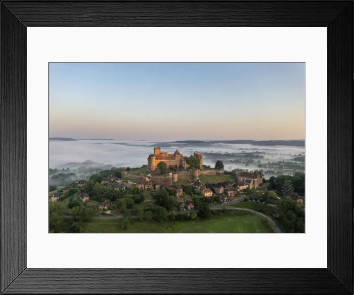 Framed Print : France, Occitanie, Lot, Castelnau-Bretenoux, aerial view of the castle Framed Print : France, Occitanie, Lot, Castelnau-Bretenoux, aerial view of the castle
