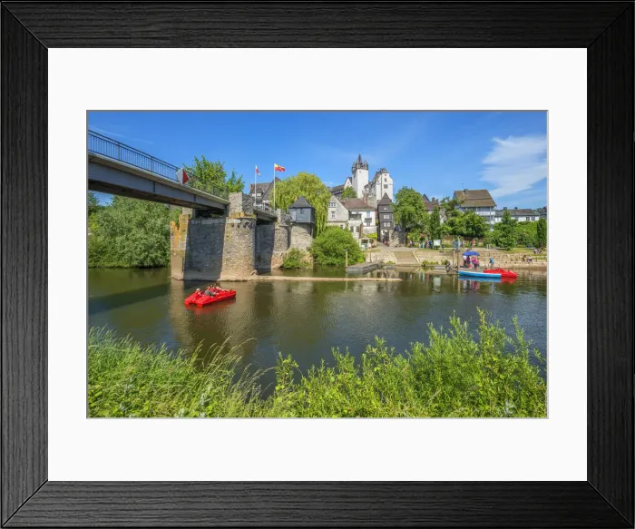 Framed Print : Grafenschloss castle with river Lahn, Diez an der Lahn, Rhineland-Palatine, Germany Framed Print : Grafenschloss castle with river Lahn, Diez an der Lahn, Rhineland-Palatine, Germany