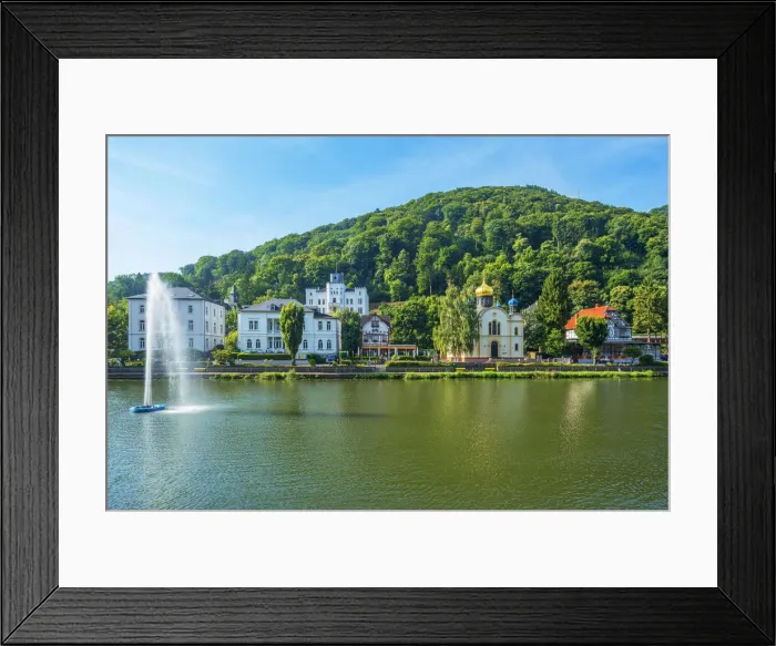 Framed Print : River Lahn with russian church, Bad Ems, Rhineland-Palatinate, Germany Framed Print : River Lahn with russian church, Bad Ems, Rhineland-Palatinate, Germany