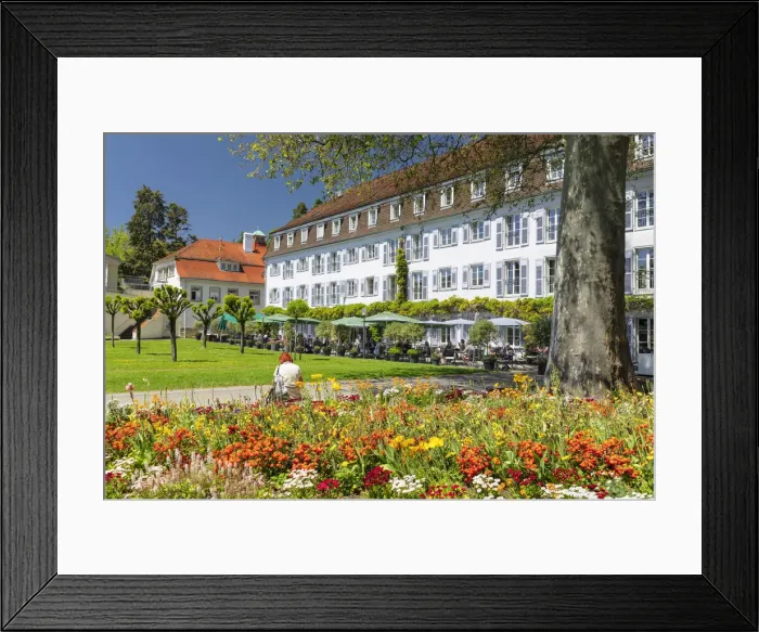Framed Print : Restaurant at spa garden with Bad Hotel, Uberlingen, Upper Swabia, Baden Wurttemberg, Germany Framed Print : Restaurant at spa garden with Bad Hotel, Uberlingen, Upper Swabia, Baden Wurttemberg, Germany