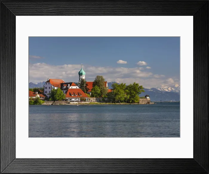 Framed Print : St. Georg church and castle on peninsula, Wasserburg, Lake Constance, Swabia, Bavaria Framed Print : St. Georg church and castle on peninsula, Wasserburg, Lake Constance, Swabia, Bavaria