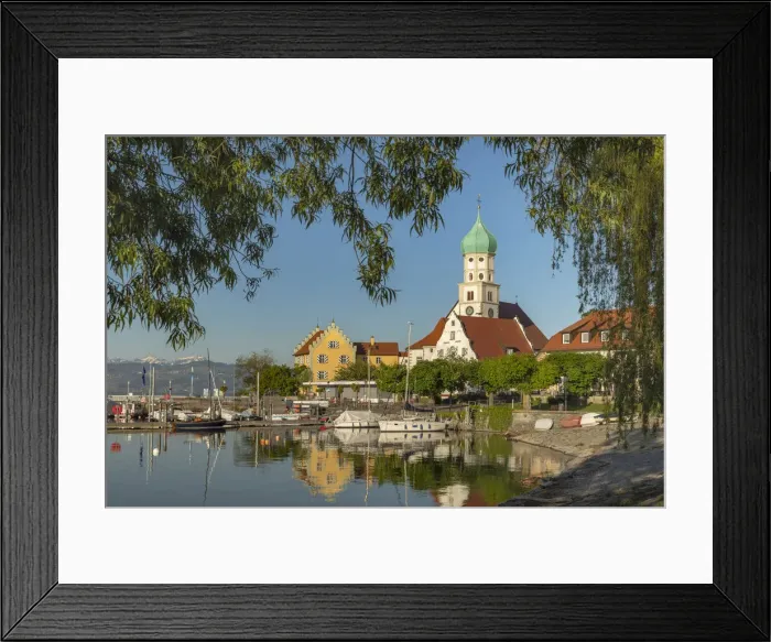 Framed Print : St. Georg church and castle on peninsula, Wasserburg, Lake Constance, Swabia, Bavaria Framed Print : St. Georg church and castle on peninsula, Wasserburg, Lake Constance, Swabia, Bavaria