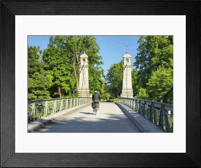 Framed Print : Argenbrucke Bridge, Langenargen, chain bridge over Argen River, Lake Constance, Swabia, Baden-Wuerttemberg, Germany Framed Print : Argenbrucke Bridge, Langenargen, chain bridge over Argen River, Lake Constance, Swabia, Baden-Wuerttemberg, Germany