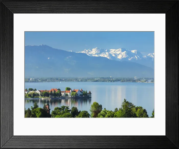 Framed Print : View over Lindau and Lake Constance to the Swiss Alps, Bayern, Deutschland Framed Print : View over Lindau and Lake Constance to the Swiss Alps, Bayern, Deutschland