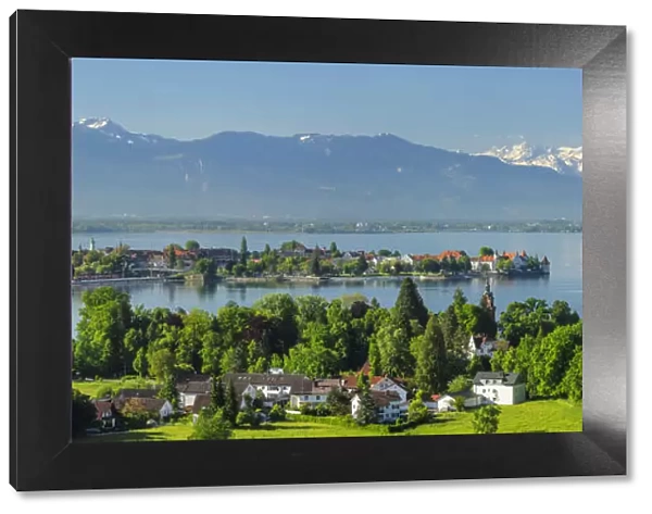 View over Lindau and Lake Constance to the Swiss Alps, Bayern, Deutschland