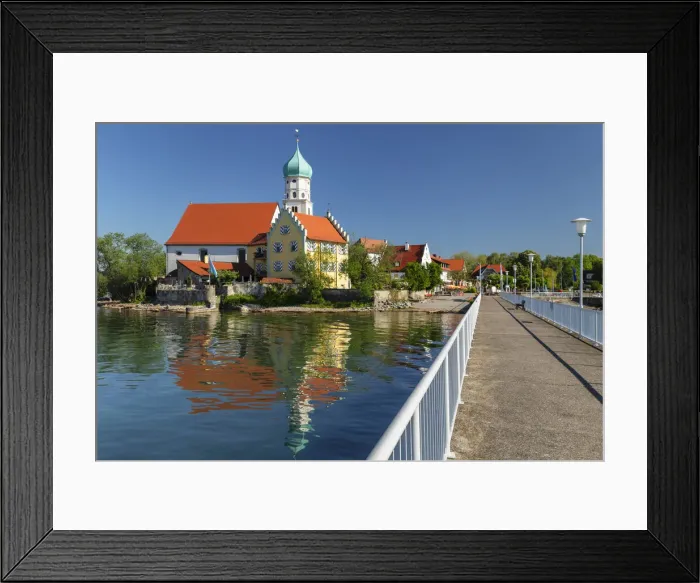 Framed Print : St. Georg church and castle on peninsula, Wasserburg, Lake Constance, Swabia, Bavaria Framed Print : St. Georg church and castle on peninsula, Wasserburg, Lake Constance, Swabia, Bavaria