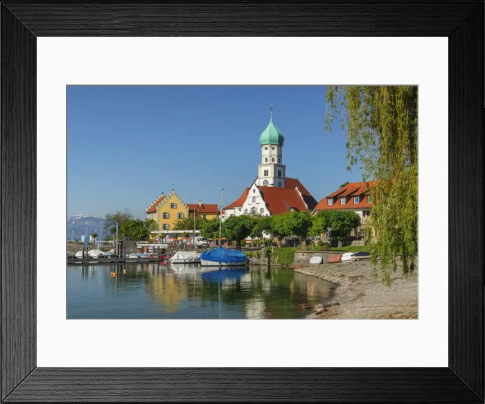 Framed Print : St. Georg church and castle on peninsula, Wasserburg, Lake Constance, Swabia, Bavaria
