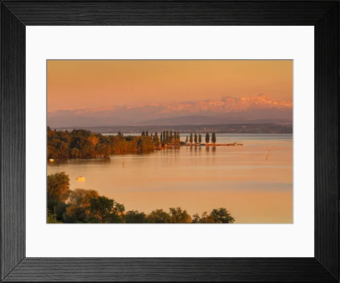 Framed Print : View over Lake Constance to Swiss Alps with Santis (2502m), Unteruhldingen, Upper Swabia, Baden Wurttemberg, Germany Framed Print : View over Lake Constance to Swiss Alps with Santis (2502m), Unteruhldingen, Upper Swabia, Baden Wurttemberg, Germany