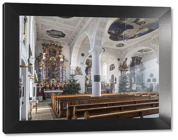 Interior of the Church of St. Georg, Wasserburg am Bodensee, Bavaria, Germany