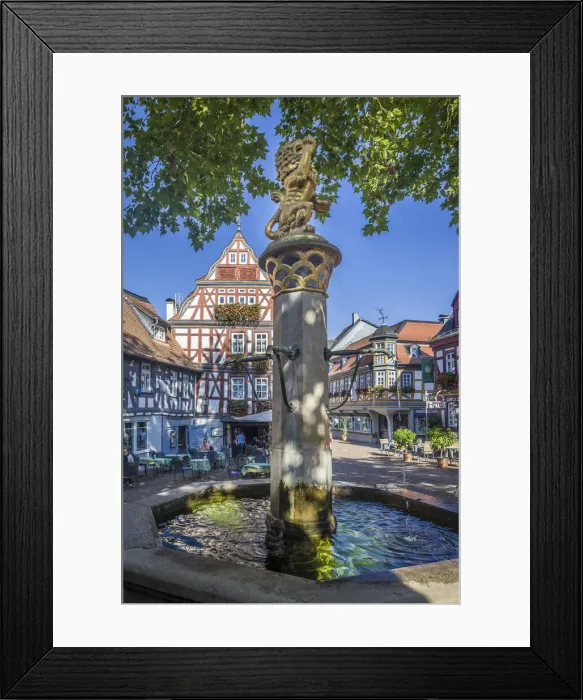 Framed Print : Historic lion fountain on the market square of Idstein, Hesse, Germany Framed Print : Historic lion fountain on the market square of Idstein, Hesse, Germany