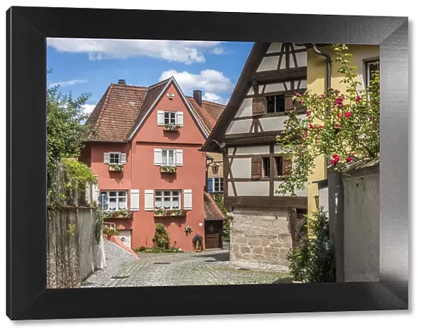 Historic houses on the city wall of Dinkelsbuhl, Middle Franconia, Bavaria, Germany