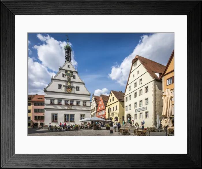 Framed Print : Historic houses on the market square in the old town of Rothenburg ob der Tauber
