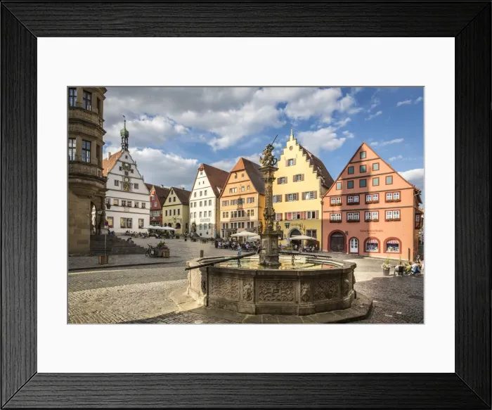 Framed Print : Marktplatz fountain and market square in the old town of Rothenburg ob der Tauber Framed Print : Marktplatz fountain and market square in the old town of Rothenburg ob der Tauber