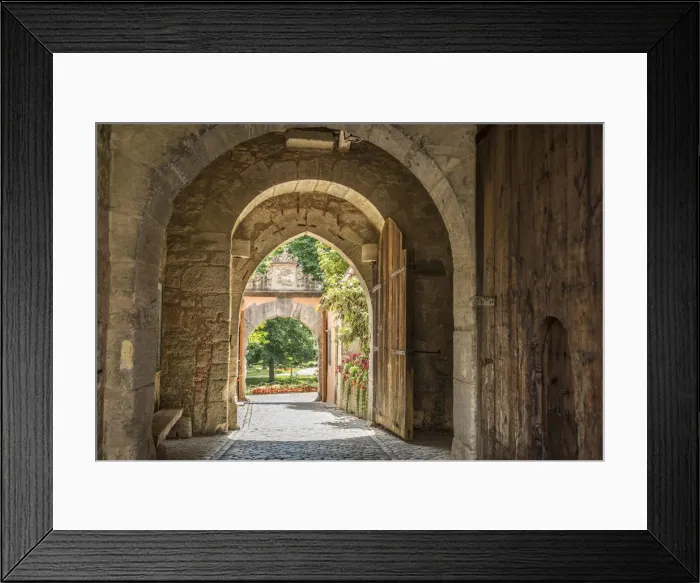 Framed Print : Entrance to the castle garden on the western edge of the old town of Rothenburg ob der Framed Print : Entrance to the castle garden on the western edge of the old town of Rothenburg ob der