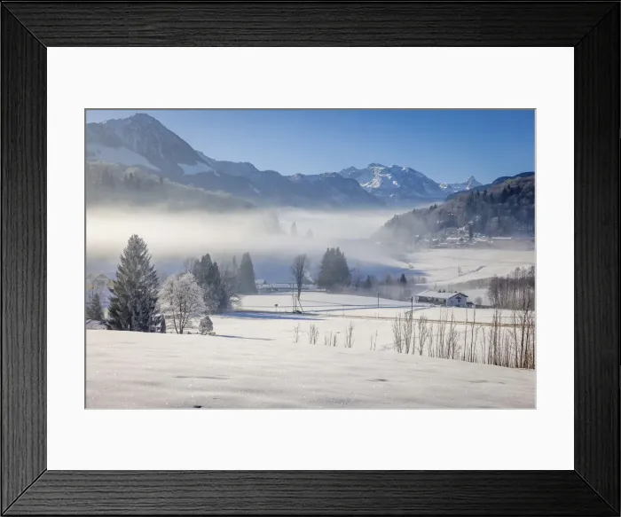 Framed Print : Winter morning mist near Berchtesgaden, Upper Bavaria, Bavaria, Germany