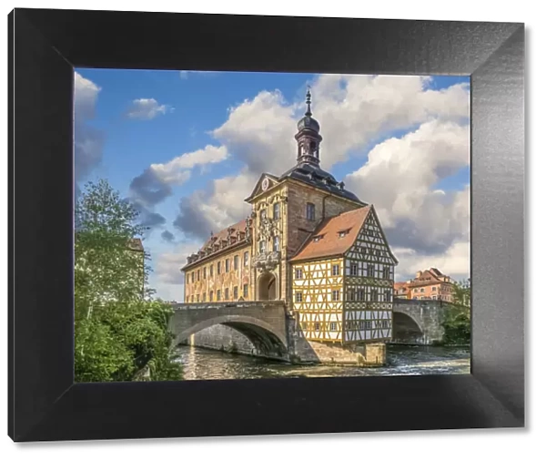 Old town hall on the Regnitz bridge, Bamberg, Upper Franconia, Bavaria, Germany